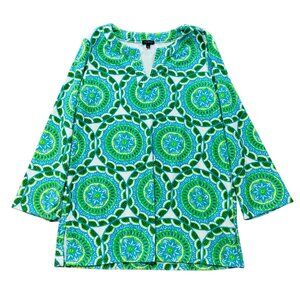 Talbots Women's Large Terry Swim Cover Up Tunic Top Green Blue